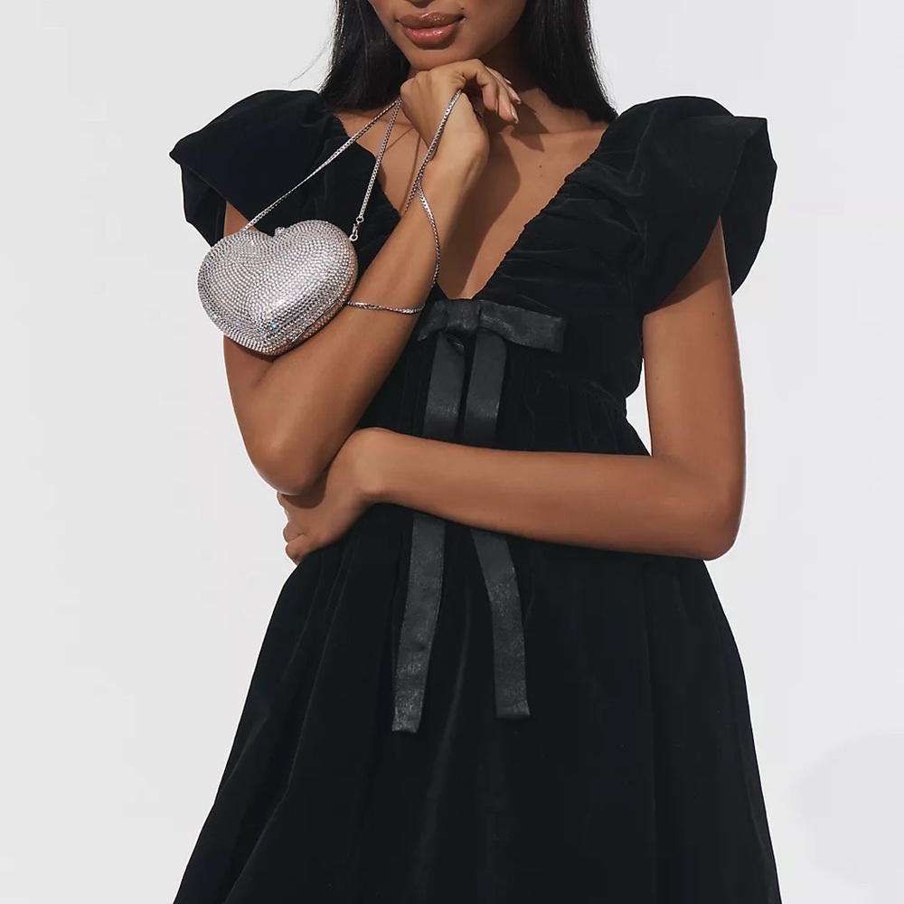Endless Rose Black Mini Dress with Silver Heart Bag